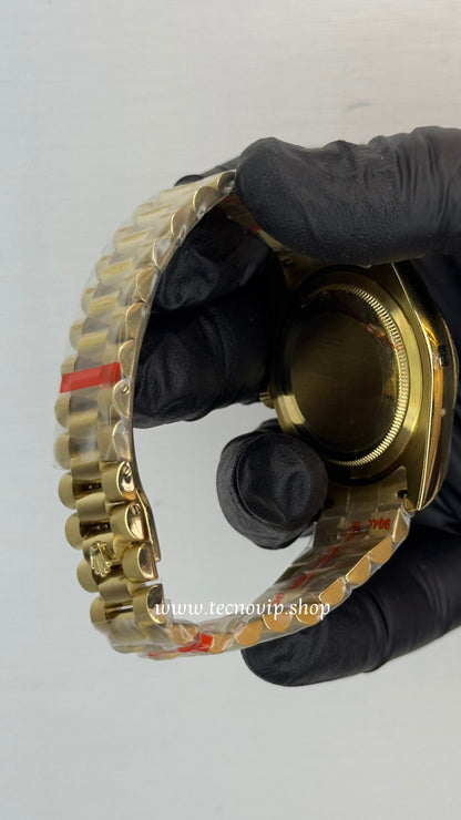 ROLEX DAY DATE GOLD AND BLACK AAA FULL SET (ESTRIADO)