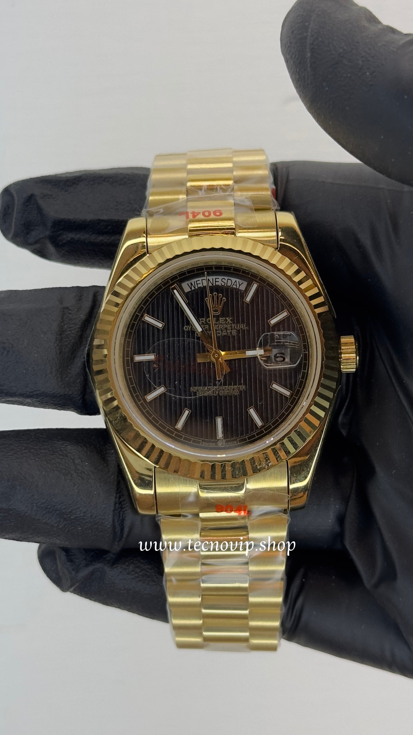 ROLEX DAY DATE GOLD AND BLACK AAA FULL SET (ESTRIADO)