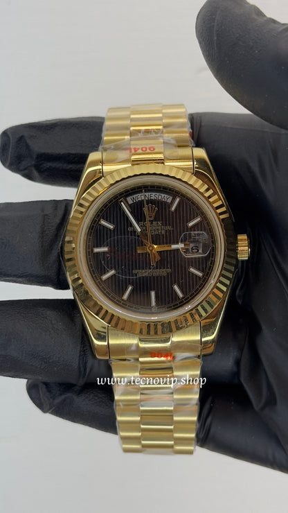 ROLEX DAY DATE GOLD AND BLACK AAA FULL SET (ESTRIADO)