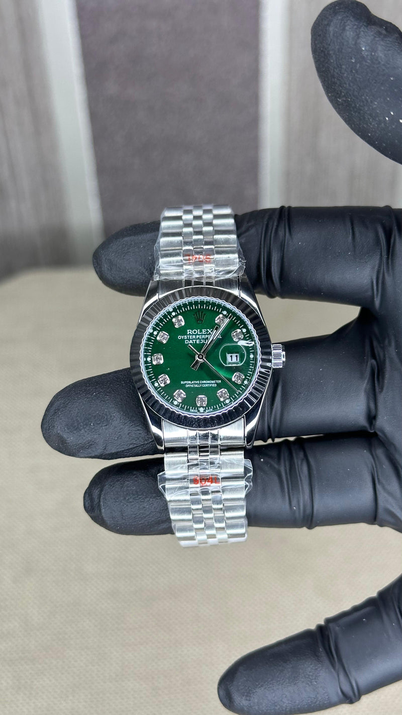 ROLEX GIRL SILVER AND GREEN