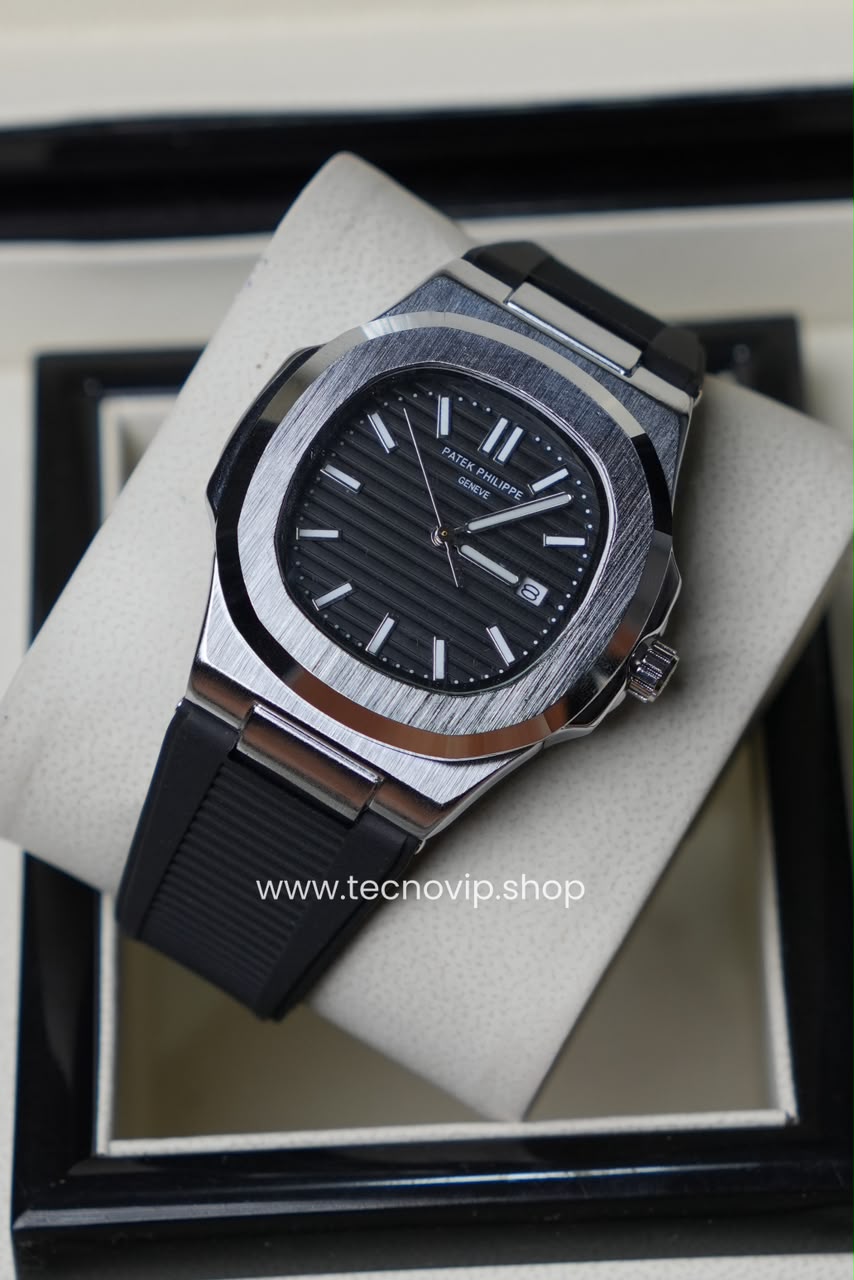 PATEK PHILLIPI SILVER AND BLACK  FLEX