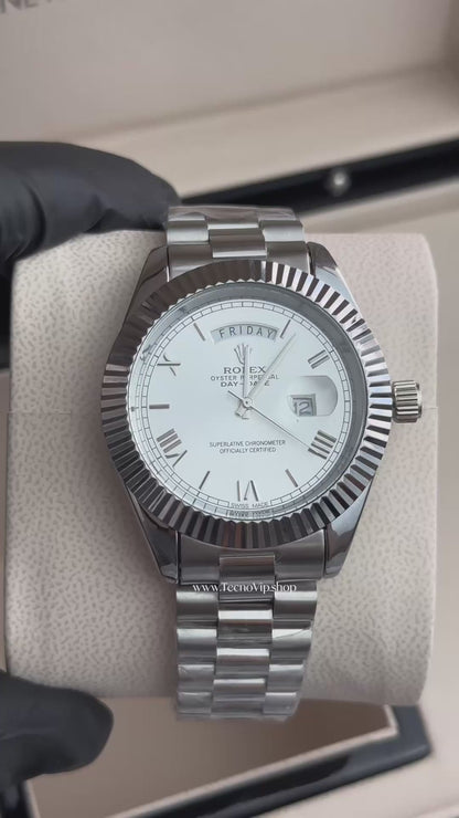 ROLEX DAY DATE SILVER AND WHITE