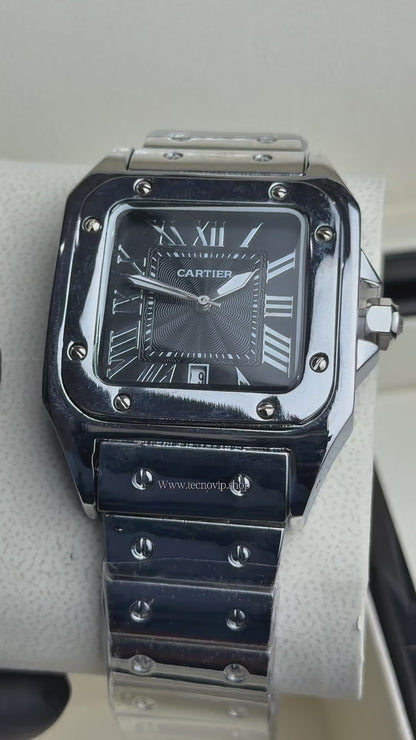 CARTIER SANTOS SILVER AND BLACK