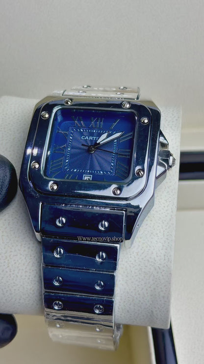 CARTIER SANTOS SILVER AND BLUE