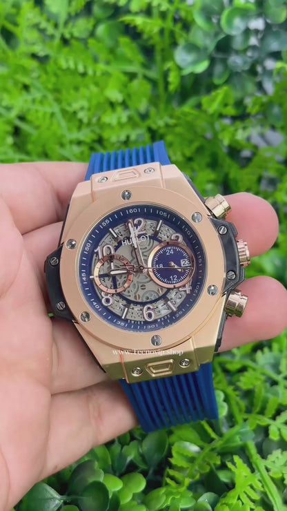 HUBLOT BLUE AND GOLD CRONOGRAF