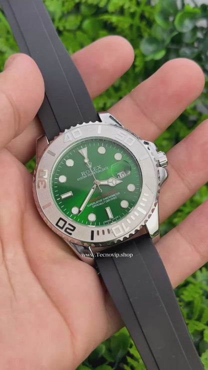 ROLEX YACHT-MASTER OYSTERFLEX SILVER AND GREEN SEMIAUTOMÁTICO