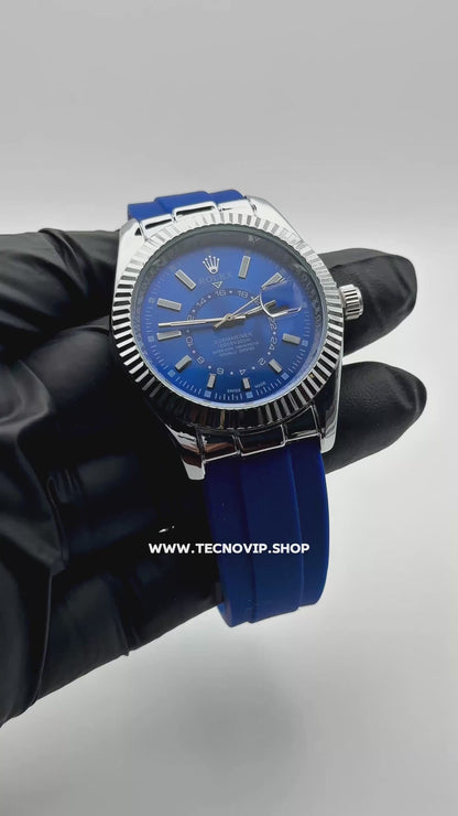 ROLEX SKYDWELLER OYSTERFLEX BLUE SILVER