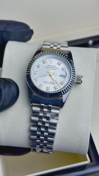 ROLEX PRESIDENCIAL SILVER AND WHITE STONE GOLD   (MUJER)