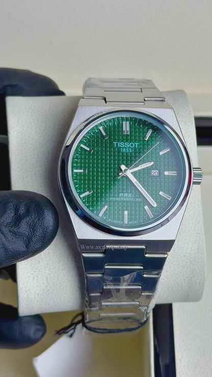 TISSOT PRX SILVER AND GREEN OPENBACK SEMIAUTOMÁTICO