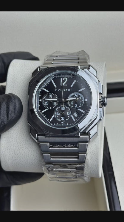 BVLGARI CRONOGRAF SILVER AND BLACK WHITE