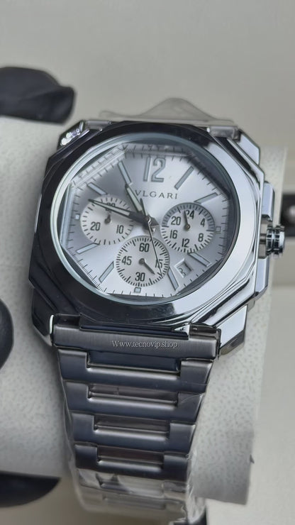 BVLGARI CRONOGRAF SILVER AND WHITE BLACK