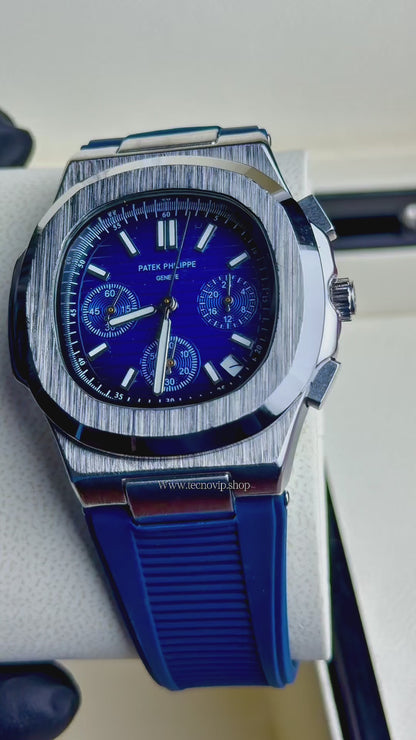 PATEK PHILLIPI CRONOGRAF BLUE SILVER  FLEX