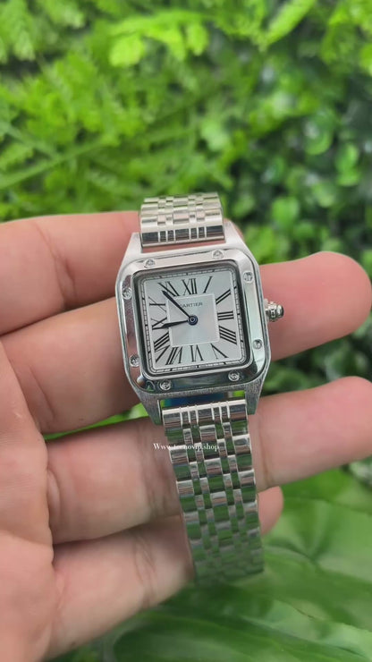 CARTIER SANTOS SILVER AND WHITE