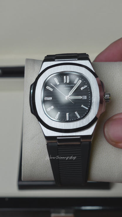 PATEK PHILLIPI SILVER AND BLACK  FLEX