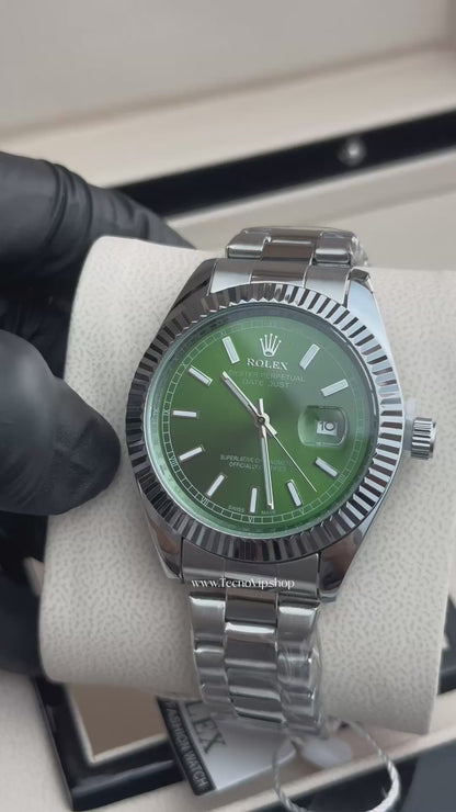 ROLEX DATEJUST SILVER AND GREEN