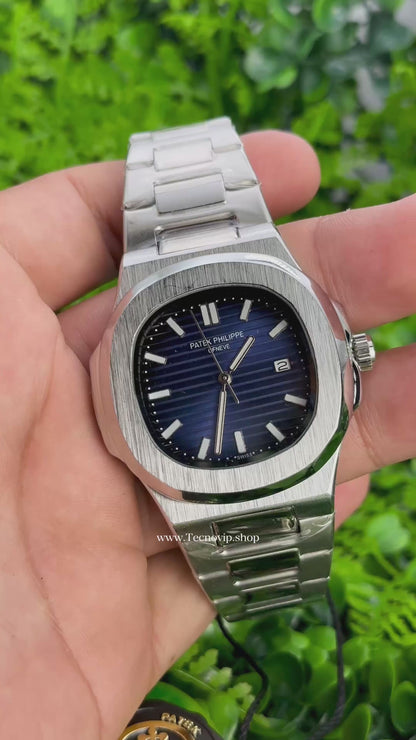 PATEK PHILIPPE NAUTILUS SILVER AND BLUE