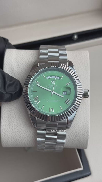 ROLEX DAY DATE SILVER AND GREEN