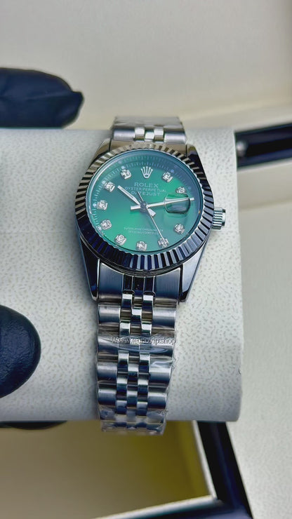 ROLEX PRESIDENCIAL  SILVER AND GREEN  (MUJER)