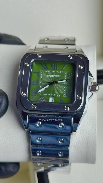 CARTIER SANTOS SILVER AND GREEN